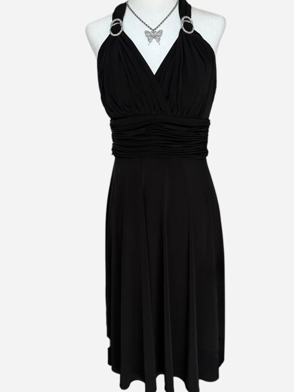 Jones Wear Black Halter Midi Dress with Ring Accents